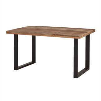 Brooz Bartafel Recht 130 cm – Industriële Bartafel met Houten Blad en Zwart Metalen Onderstel