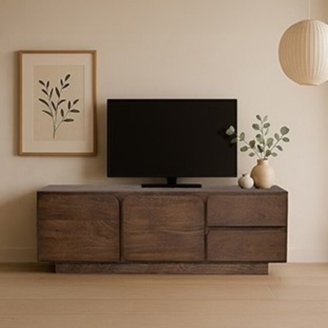 MySons TV dressoir 150 met 2 deuren en 2 lades, Mango Dark Malt