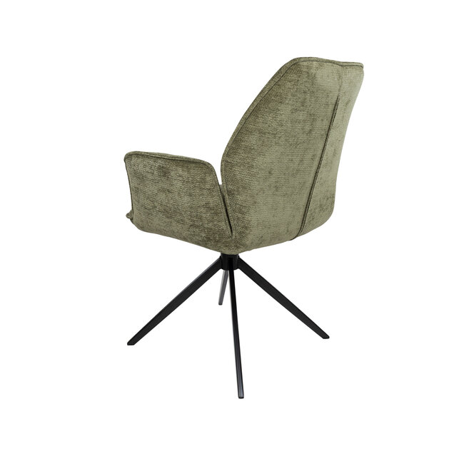 Brooz Riva Eetkamerstoel Vibe Moss 38 – Draaibare Armstoel met Zwarte Spinpoot (Set van 2)
