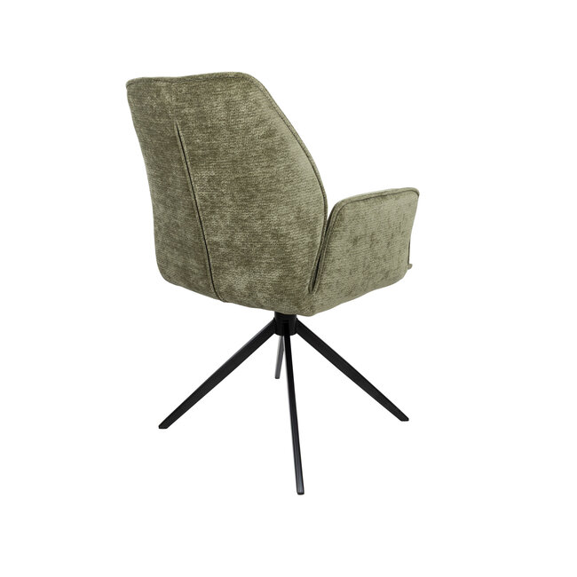 Brooz Riva Eetkamerstoel Vibe Moss 38 – Draaibare Armstoel met Zwarte Spinpoot (Set van 2)