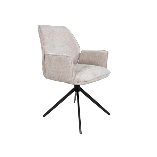 Brooz Riva Eetkamerstoel Vibe Beige 08 – Draaibare Armstoel met Zwarte Spinpoot (Set van 2)