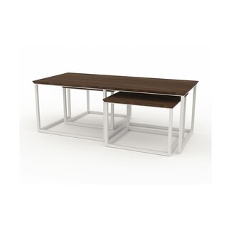Brooz Haïti Salontafel Set van 3 – Moderne Nesting Tafels in Walnootlook en Wit Metaal
