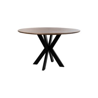 Brooz Eetkamertafel Ø150 cm Mango Brown Walnut – Ronde Eettafel met Zwarte Designpoot