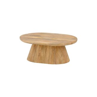 Brooz Salontafel 90 cm Ovaal – Natuurlijke Houten Salontafel met Geribbelde Poot