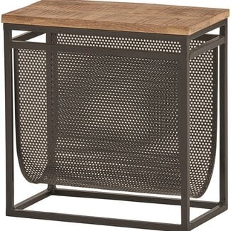 Brooz Tijdschriftenrek met metalen mand en houten blad | Industrieel design