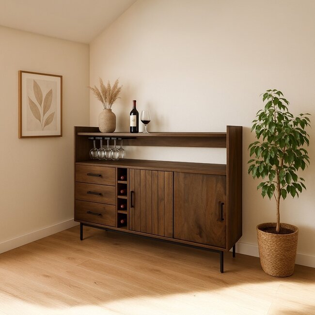 Brooz Barkast 160 Mango Brown Walnut | 2 Schuifdeuren & 3 Lades