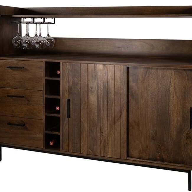 Brooz Barkast 160 Mango Brown Walnut | 2 Schuifdeuren & 3 Lades