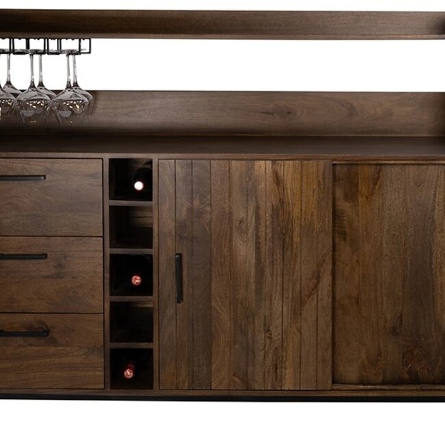 Brooz Barkast 160 Mango Brown Walnut | 2 Schuifdeuren & 3 Lades