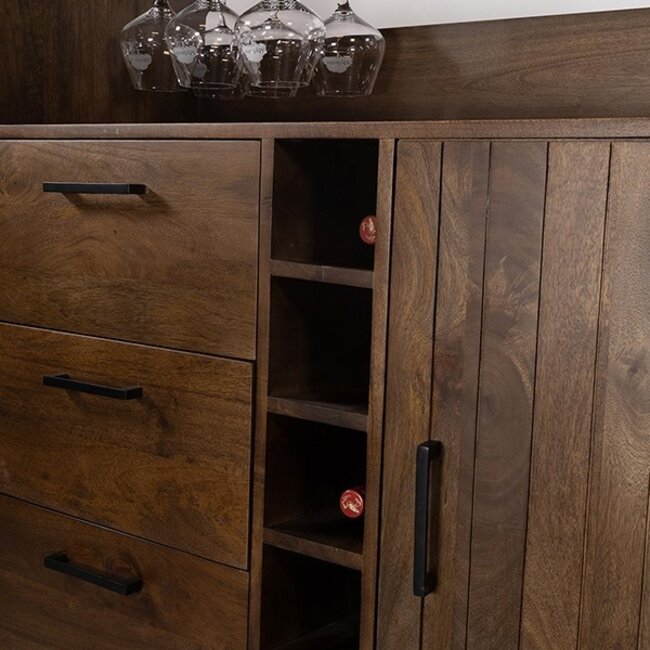Brooz Barkast 160 Mango Brown Walnut | 2 Schuifdeuren & 3 Lades