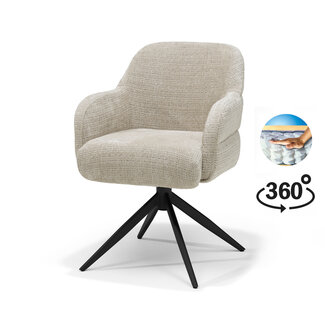 RV Design Armstoel Austin Cremona 02 Ecru | 360° Draaibaar | Zwart Onderstel