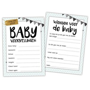 Voorspellingskaarten babyshower invulkaarten kleur per 5 sets