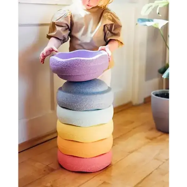 Stapelstein  Stapelstein Regenboog rainbow pastel Bundel 6 Stapelstenen + Balance Board