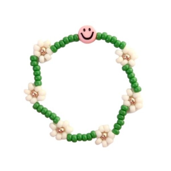 LOVEissue  LOVEissue armband daisy | Elastic smiley, green 3-6 jaar