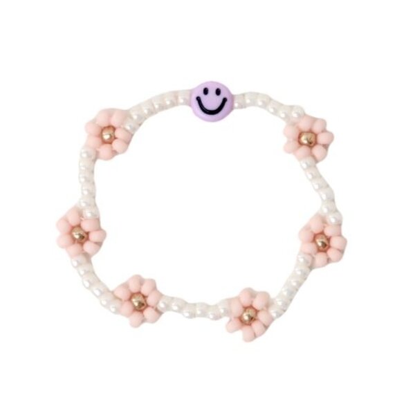 LOVEissue  LOVEissue armband daisy | Elastic smiley, yellow, light pink 3-6 jaar