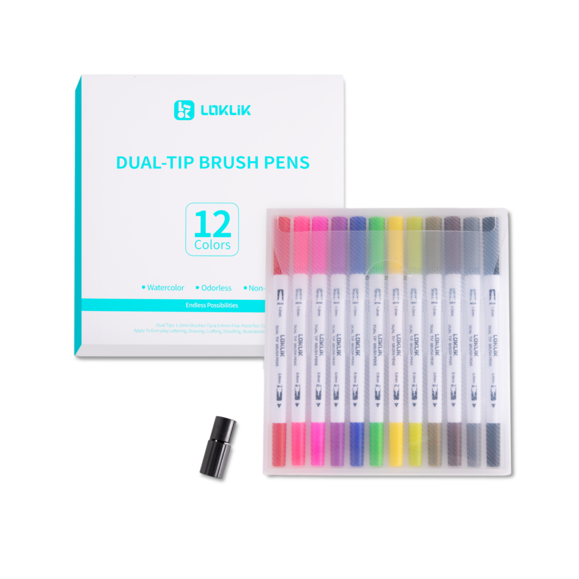 LOKLIK Dual Tip Brush Pens - 12 Colors