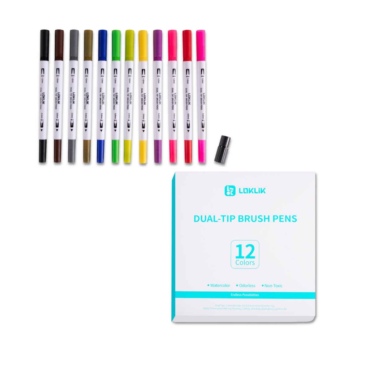LOKLIK Dual Tip Brush Pens - 12 Colors