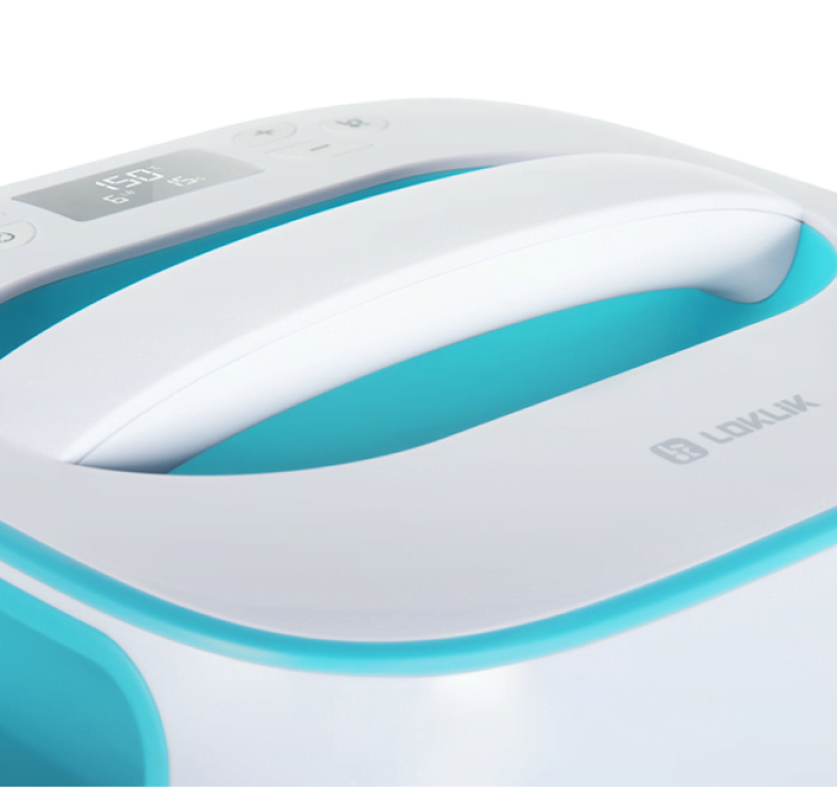 Close view of the top handle on a LOKLiK Easy Heat Press in LOKLiK Blue.