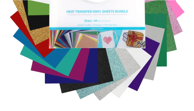 Several Heat Transfer Vinyl sheets spread in a fan.