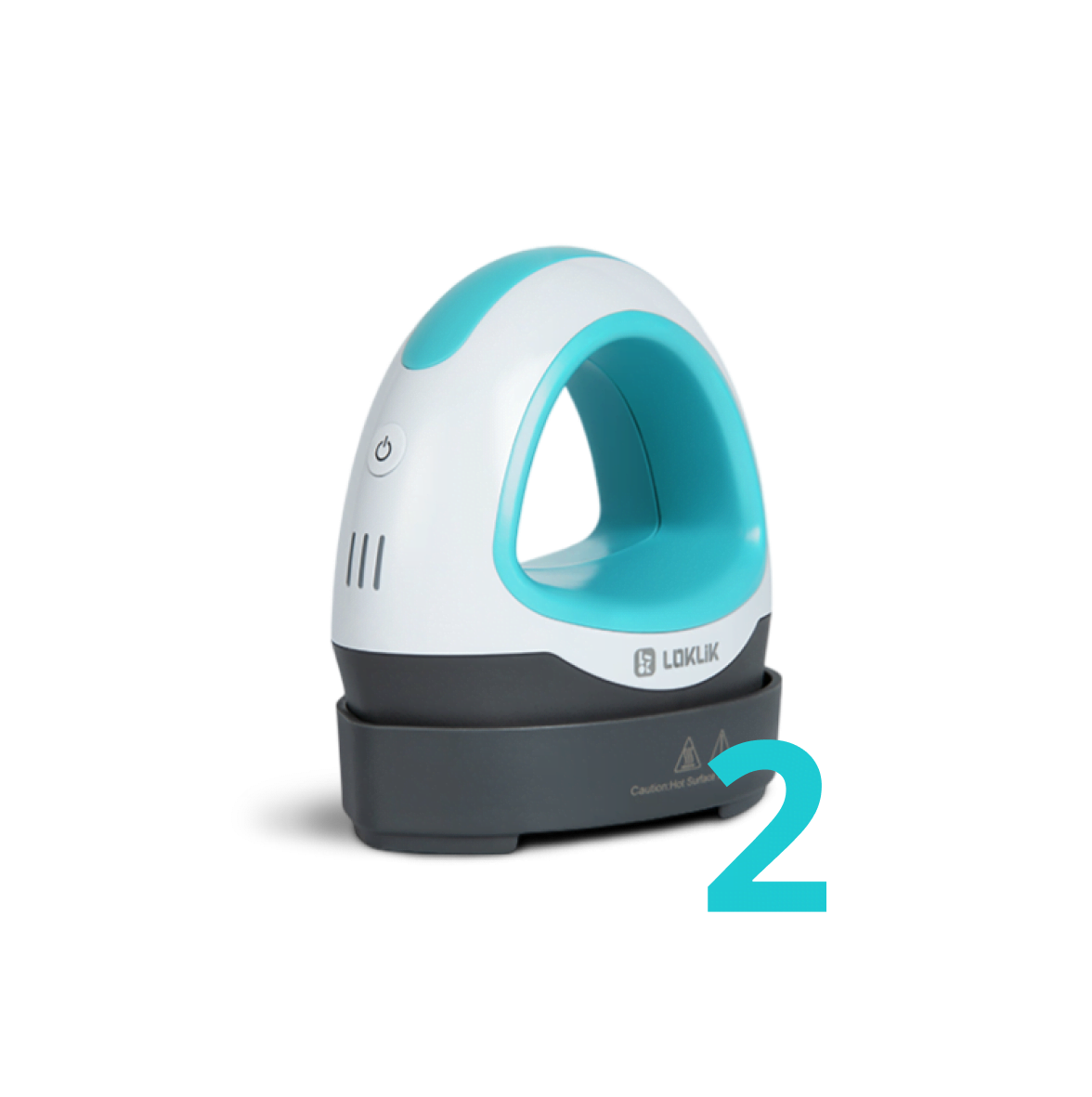 LOKLiK Mini Heat Press in LOKLiK Blue sitting in its safety base.