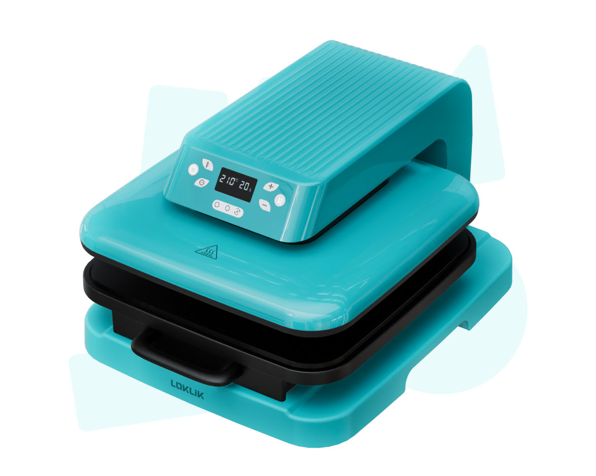 A LOKLiK Auto Heat Press in LOKLiK Blue