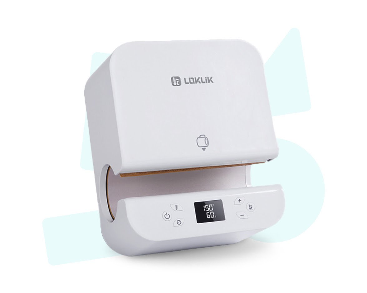 A LOKLiK Auto Tumbler Heat Press in LOKLiK White