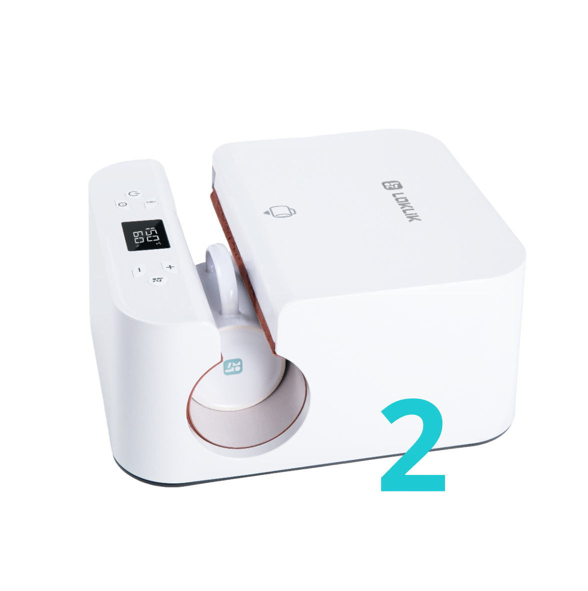 LOKLiK Auto Tumbler Heat Press at an angle with a sublimation mug placed inside.