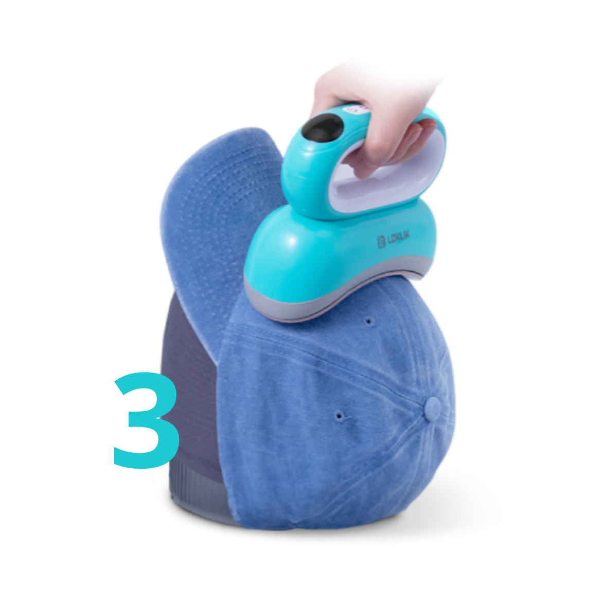 Hand pressing down the Impress™ Hat on a blue cap.