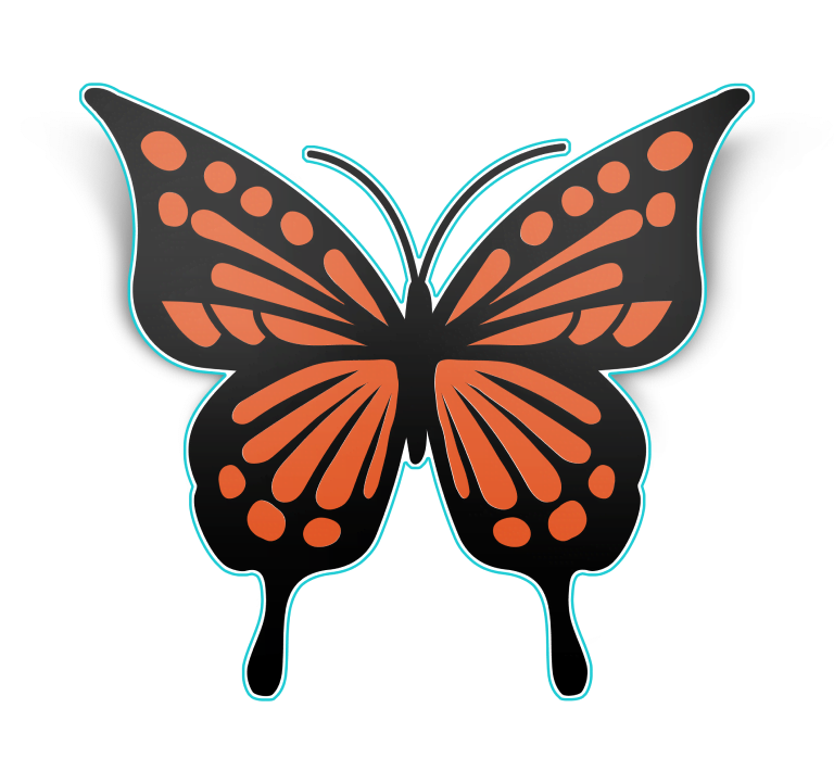 Butterfly cut out with the wings slightly raised.