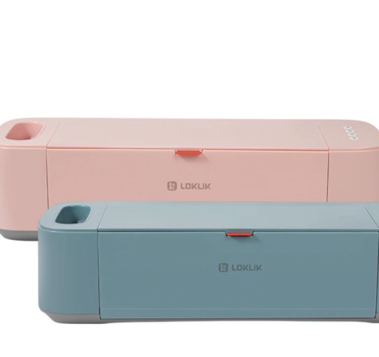 A LOKLiK Crafter in Denim blue in front of a LOKLiK Crafter in Romance pink.