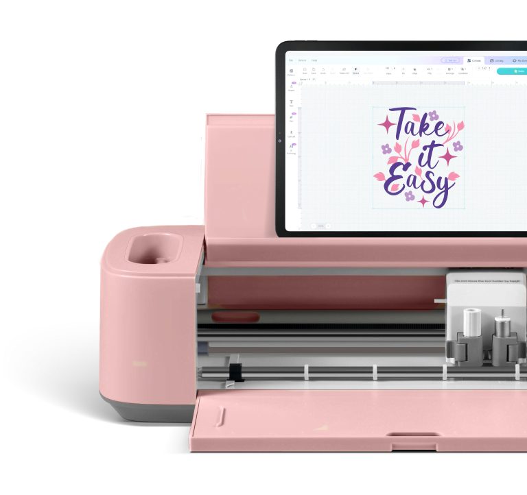 An open LOKLiK Crafter in Romance pink. A tablet is positioned in the built in slot on the lid.