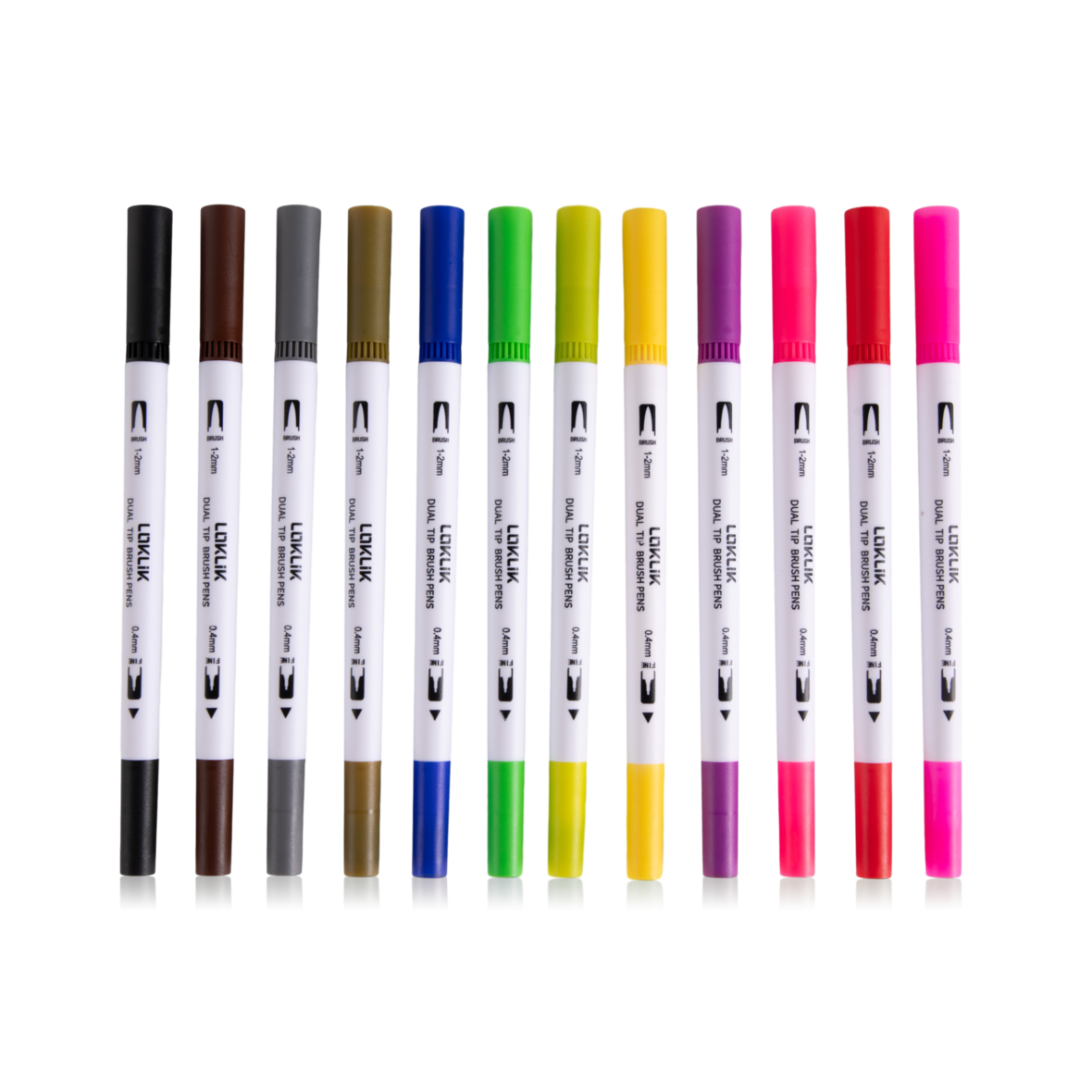 LOKLIK Dual Tip Brush Pens - 12 Colors