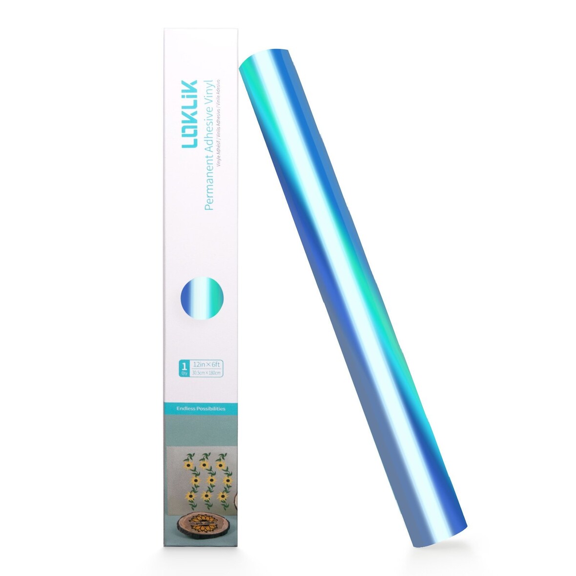 LOKLIK Permanent Adhesive Vinyl Holographic - Aqua Blue - 30.5 x 90 cm