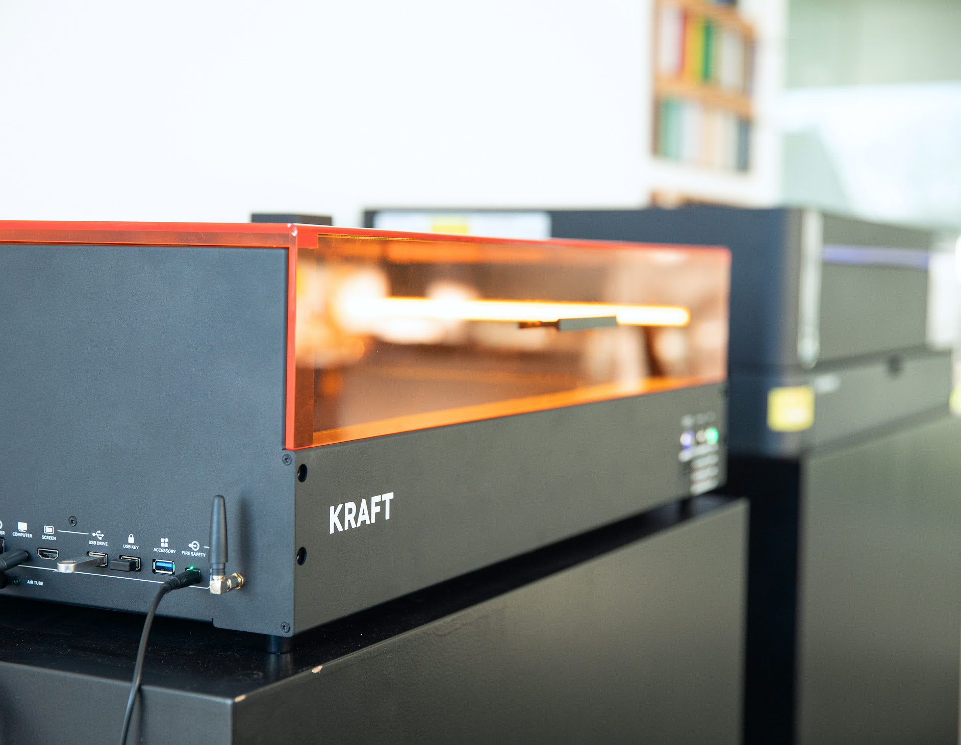 Close-up of the AtomStack Kraft Dual laser cutter.