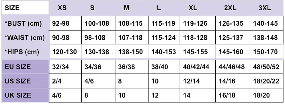 Size table