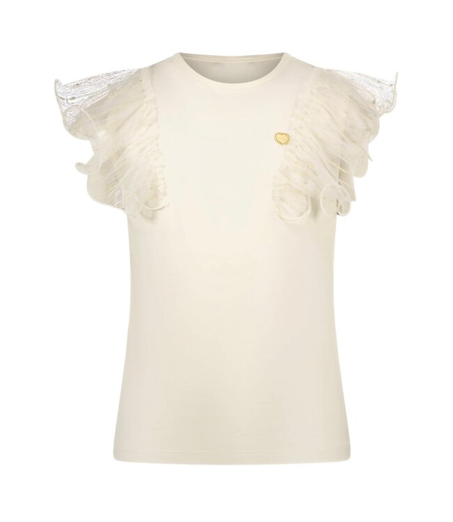 Le Chic Pearled Ivory T-shirt met Kanten Mouw - 5402