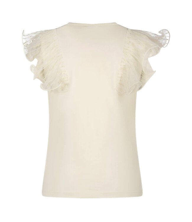 Le Chic Pearled Ivory T-shirt met Kanten Mouw - 5402