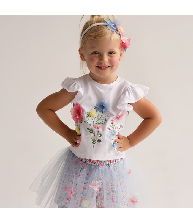 Daga T-shirt met Gepofte Mouw Flowers - 10151