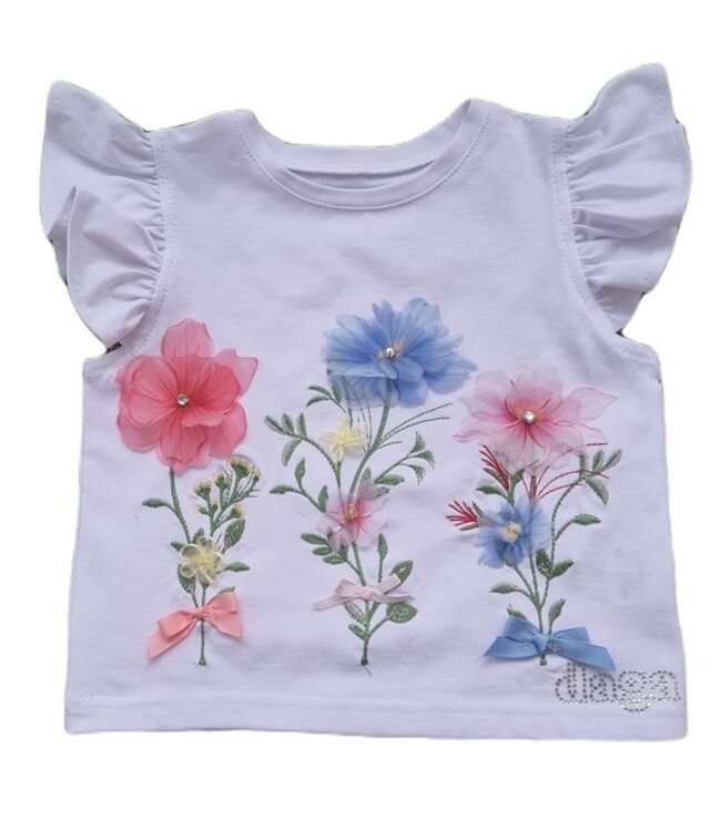 Daga T-shirt met Gepofte Mouw Flowers - 10151