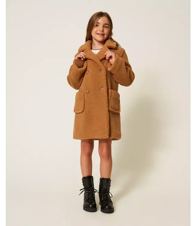 Twinset Fluffy Lange Meisjes Jas met Knoopsluiting - 2180