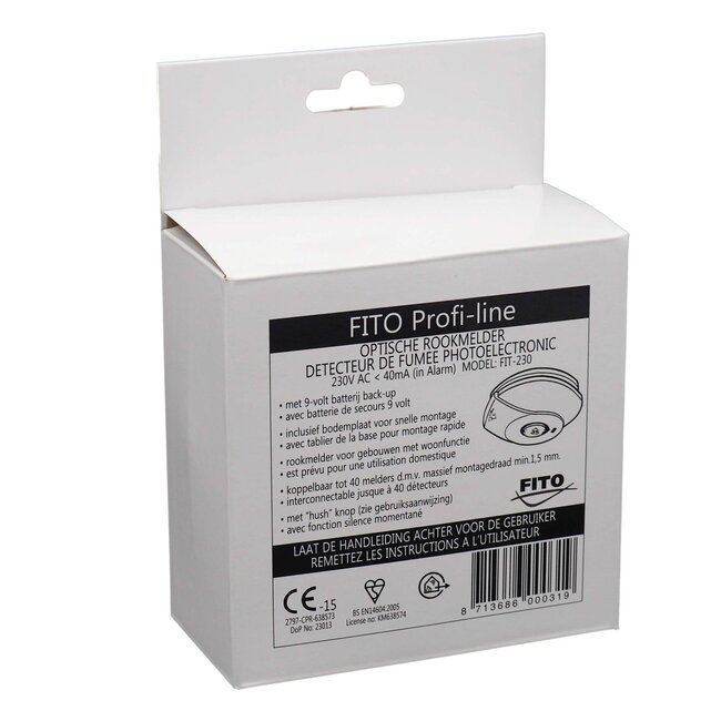 Fito Optische rookmelder 230V Fito incl. 9V backup batterij