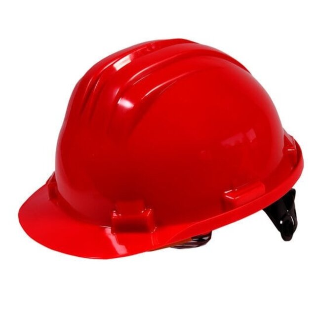 Rode bouwhelm met verstelbare draaiknop