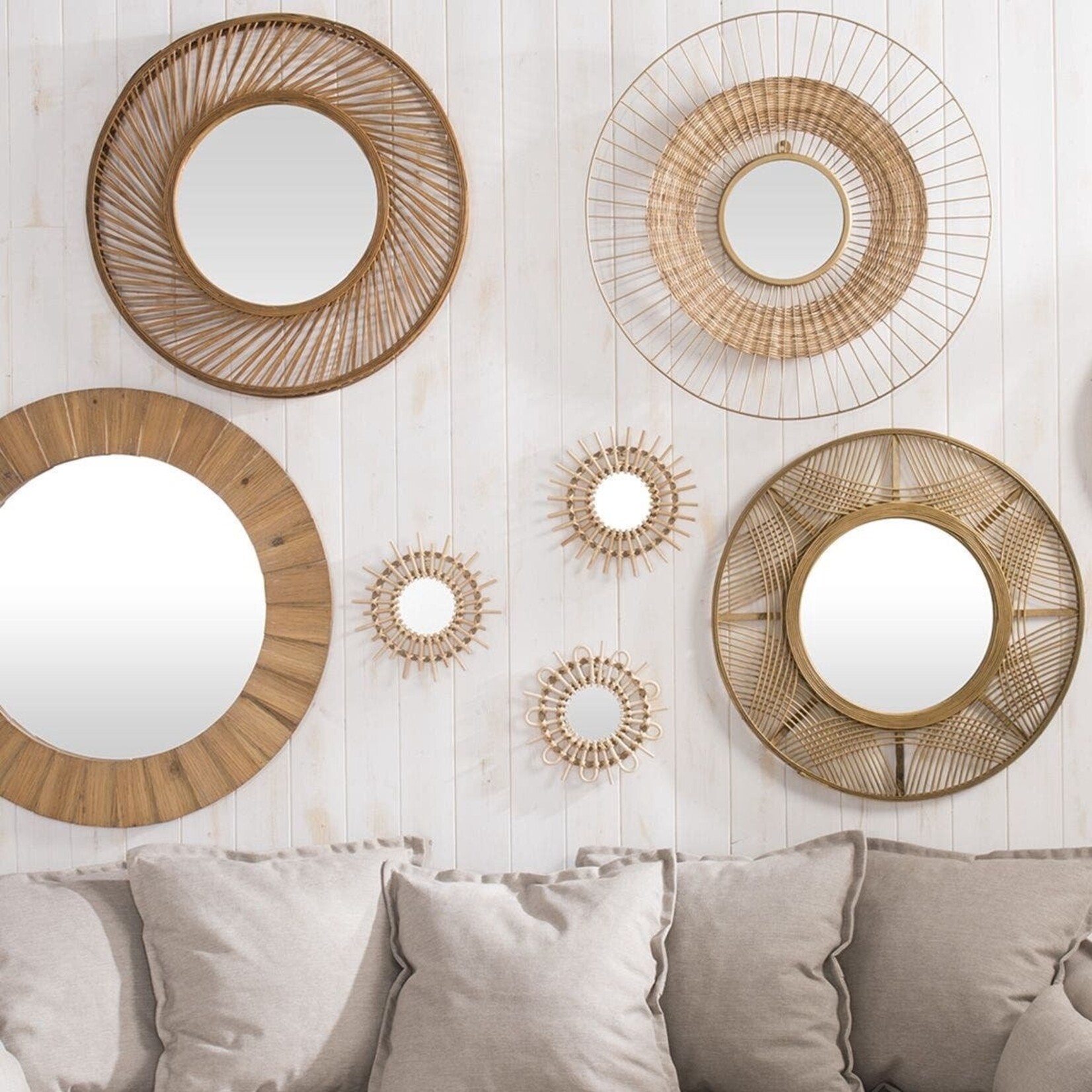 Atmosphera  Atmosphera - Wall Mirror - Set of 3 - Ø 28 cm - Rattan - Natural