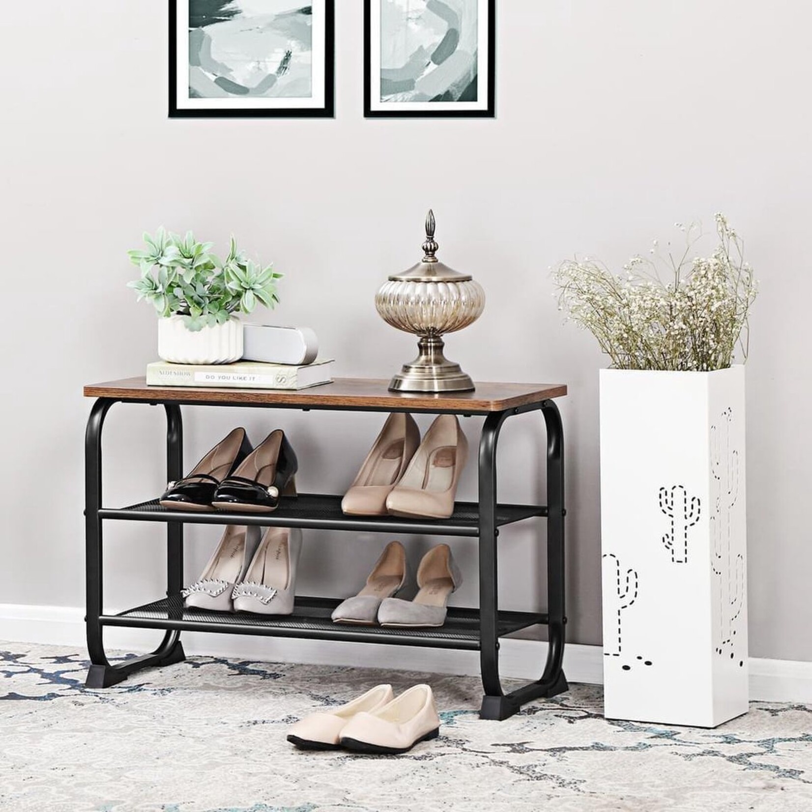 Dok Home Nancy's Shoe Rack - Shoe Cabinet For 6 Pairs of Shoes - Vintage Cabinet - Side Table - Bathroom Table - Living Room Cabinet - Shoe Racks