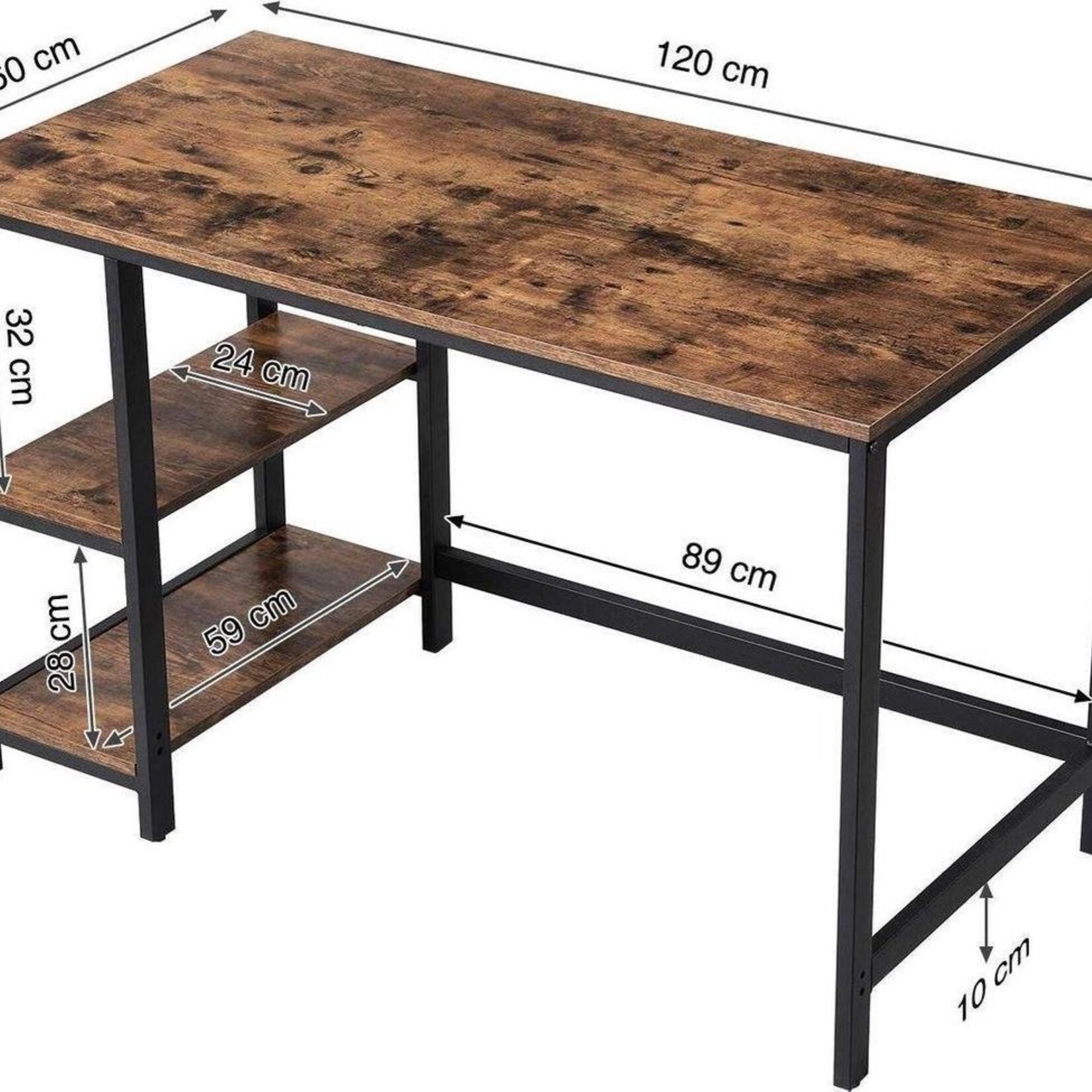 Dok Home Vasagle - Vintage Bureau - Metaal & Hout - Zwart/Bruin