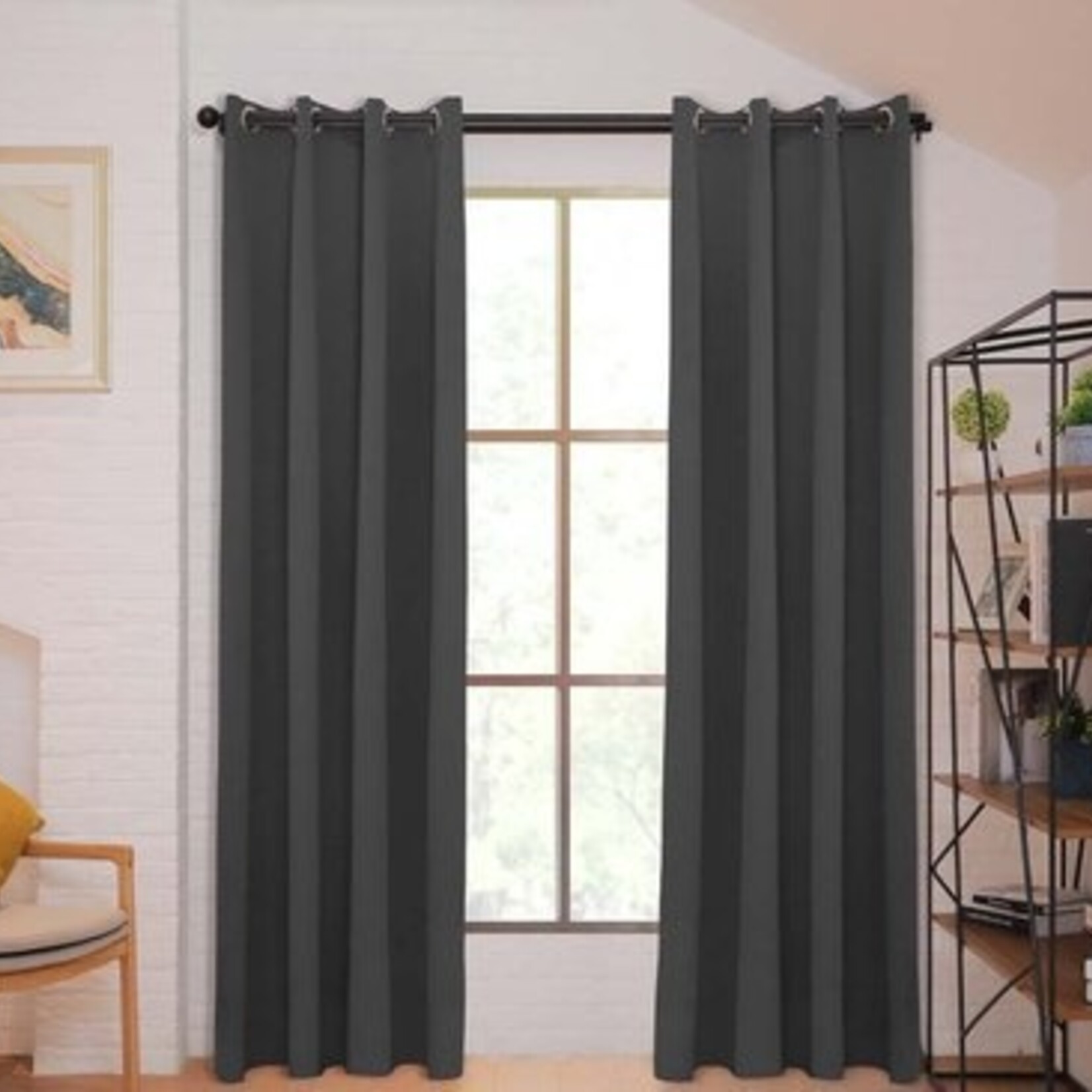 Larson - Luxe plain blackout curtain - with rings - 1.5m x 2.5m - Dark Grey