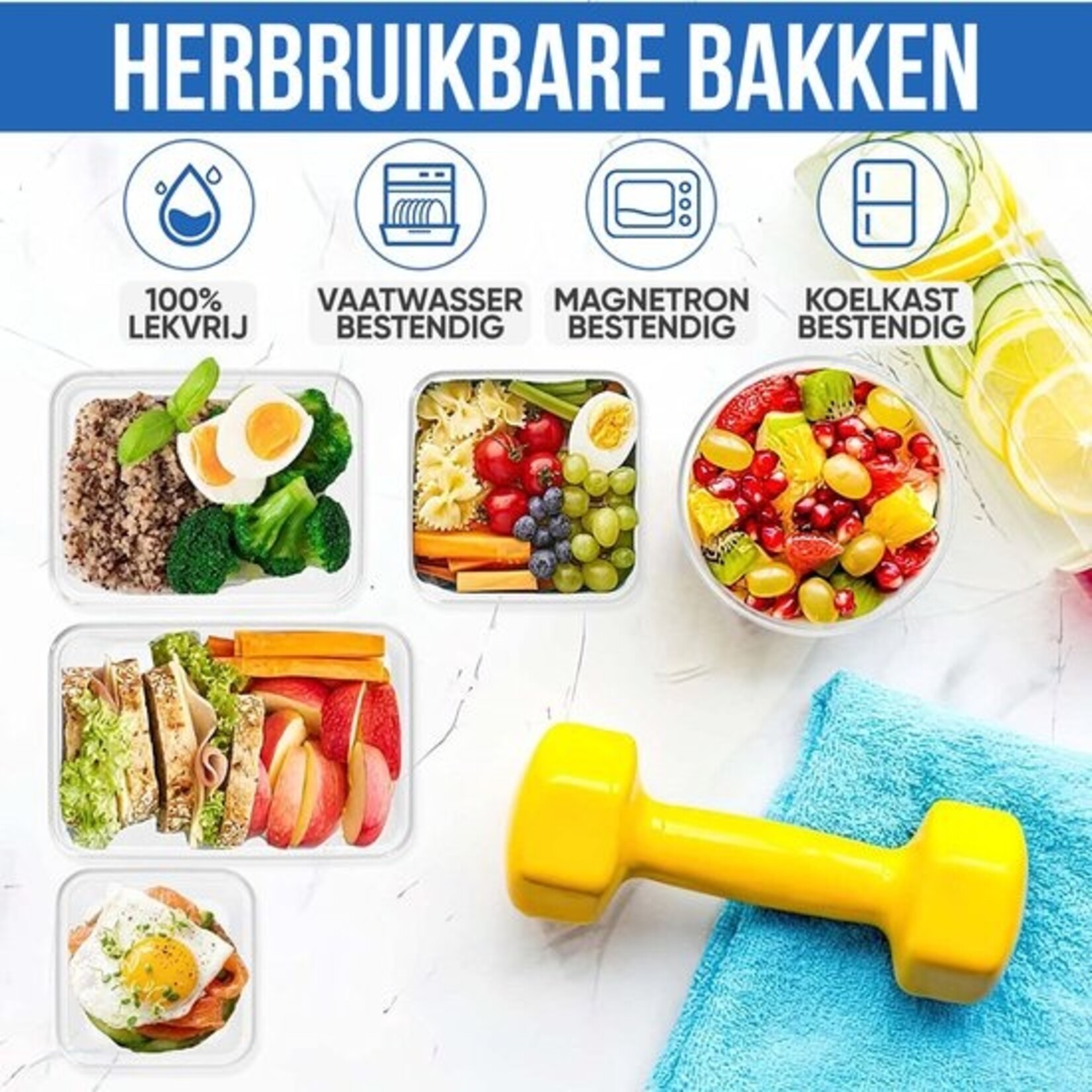 Set of food containers The white series 120ml, 240ml, 500ml, 1000ml