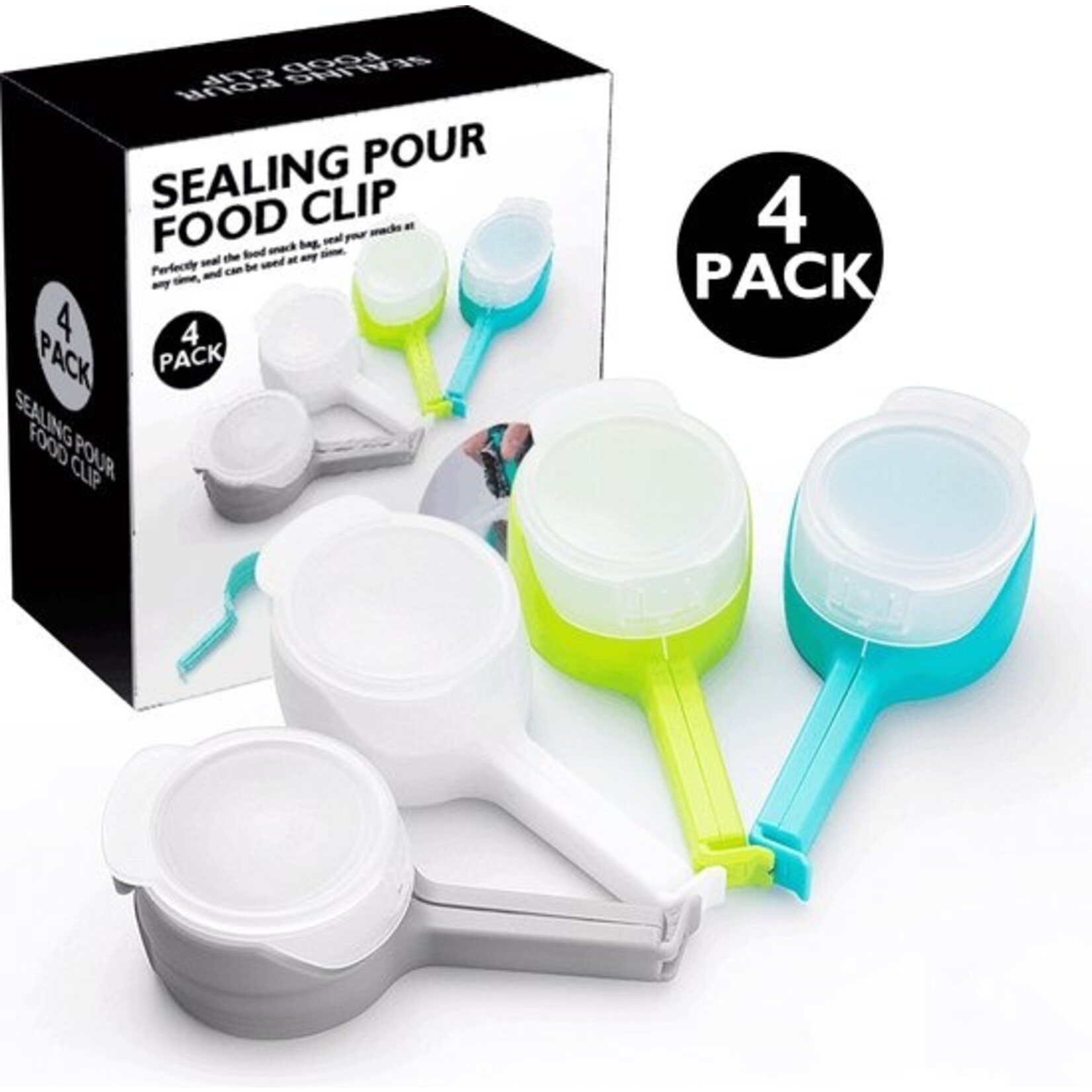 Dok Home Zak Afdichter met schenkkop - seal & pour bag clip - 4 stuks