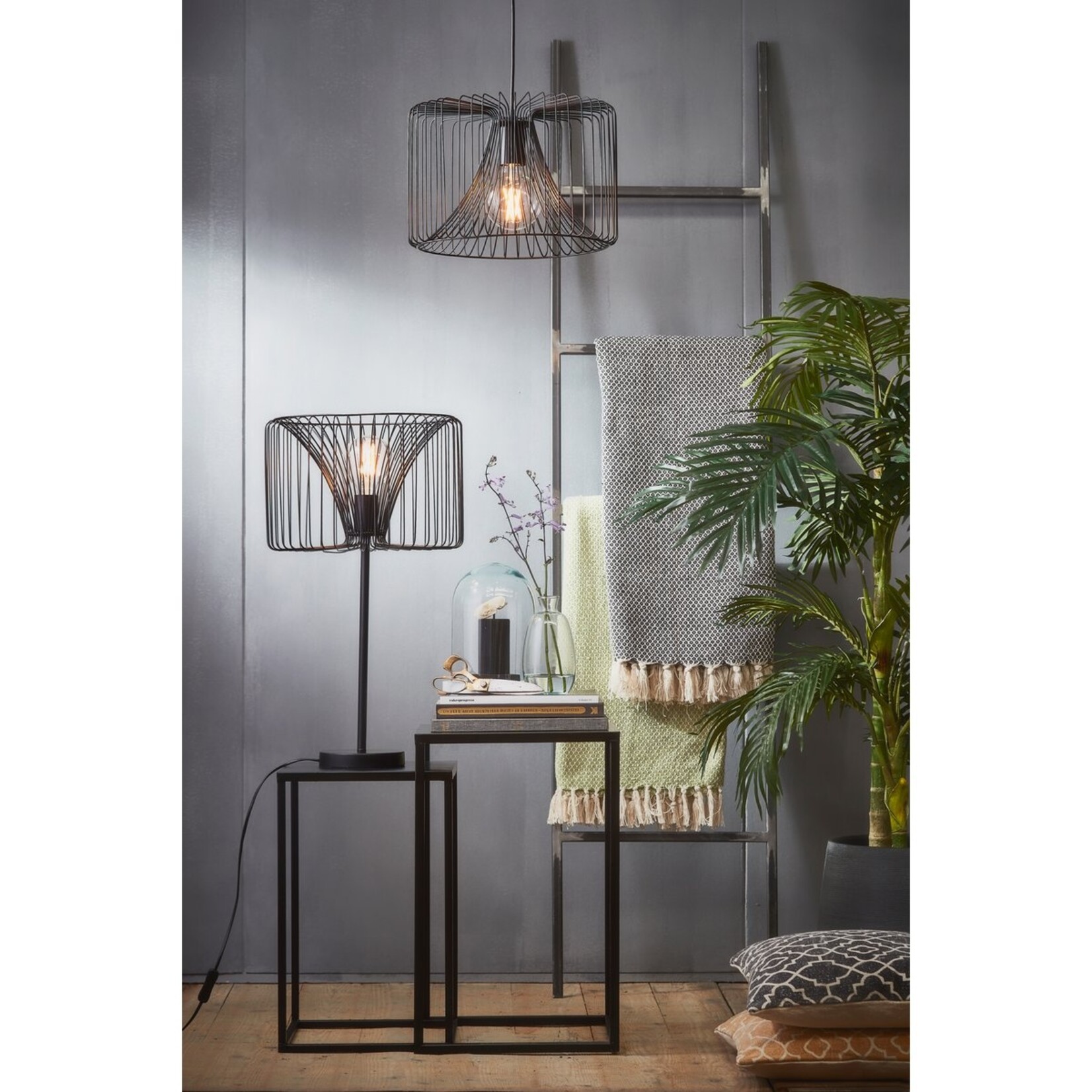 Mica Decorations Goa Bijzettafel - Set van 2 - L30 x B30 x H70 cm - Metaal - Zwart