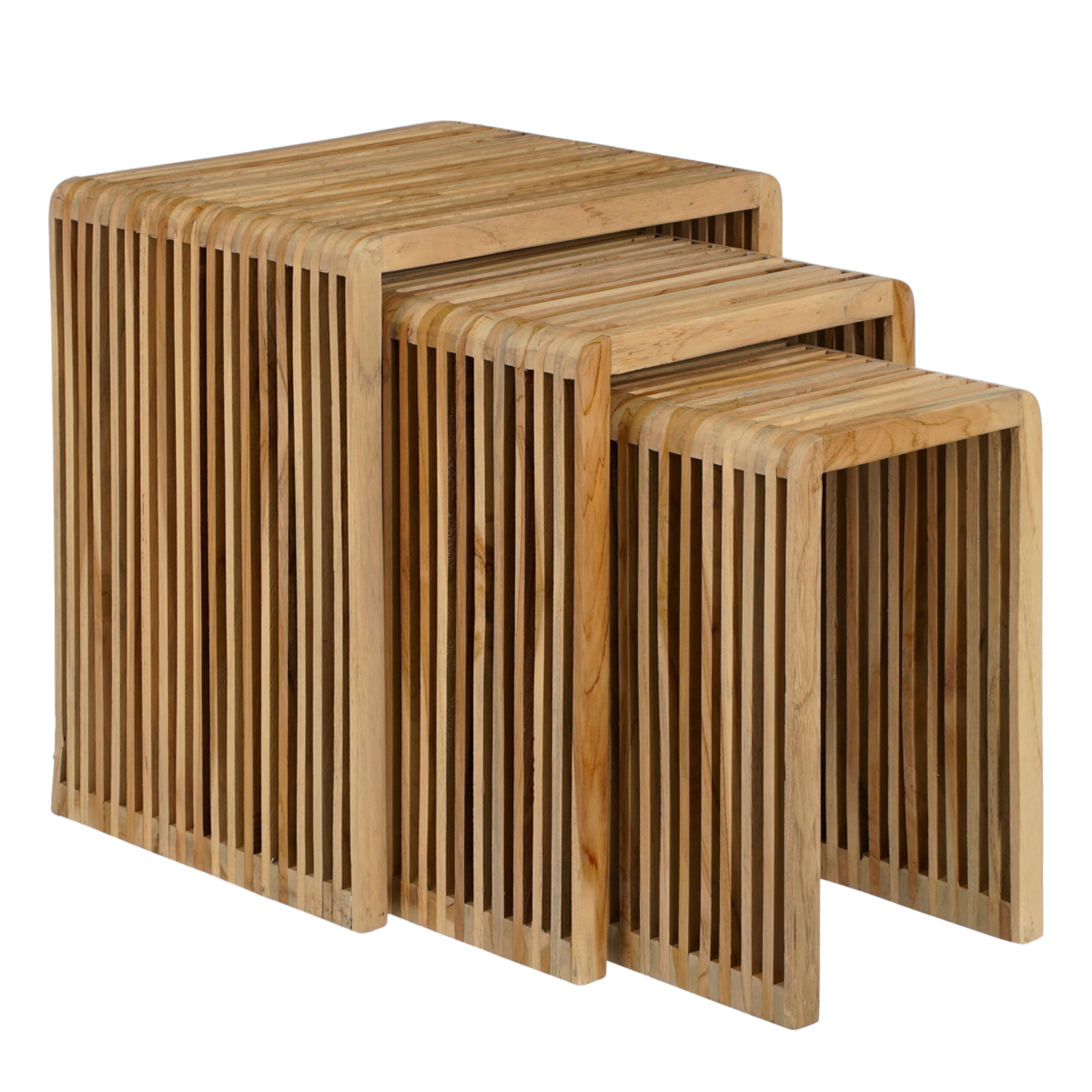 Mica Decorations Yonker Bijzettafel - Set van 3 - L44 x B34 x H50 cm - Gerecycled Hout - Bruin