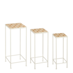 Mica Decorations Odile Bijzettafel voor Buiten - Set van 3 - L28 x B28 x H67 cm - Metaal - Bruin, Wit